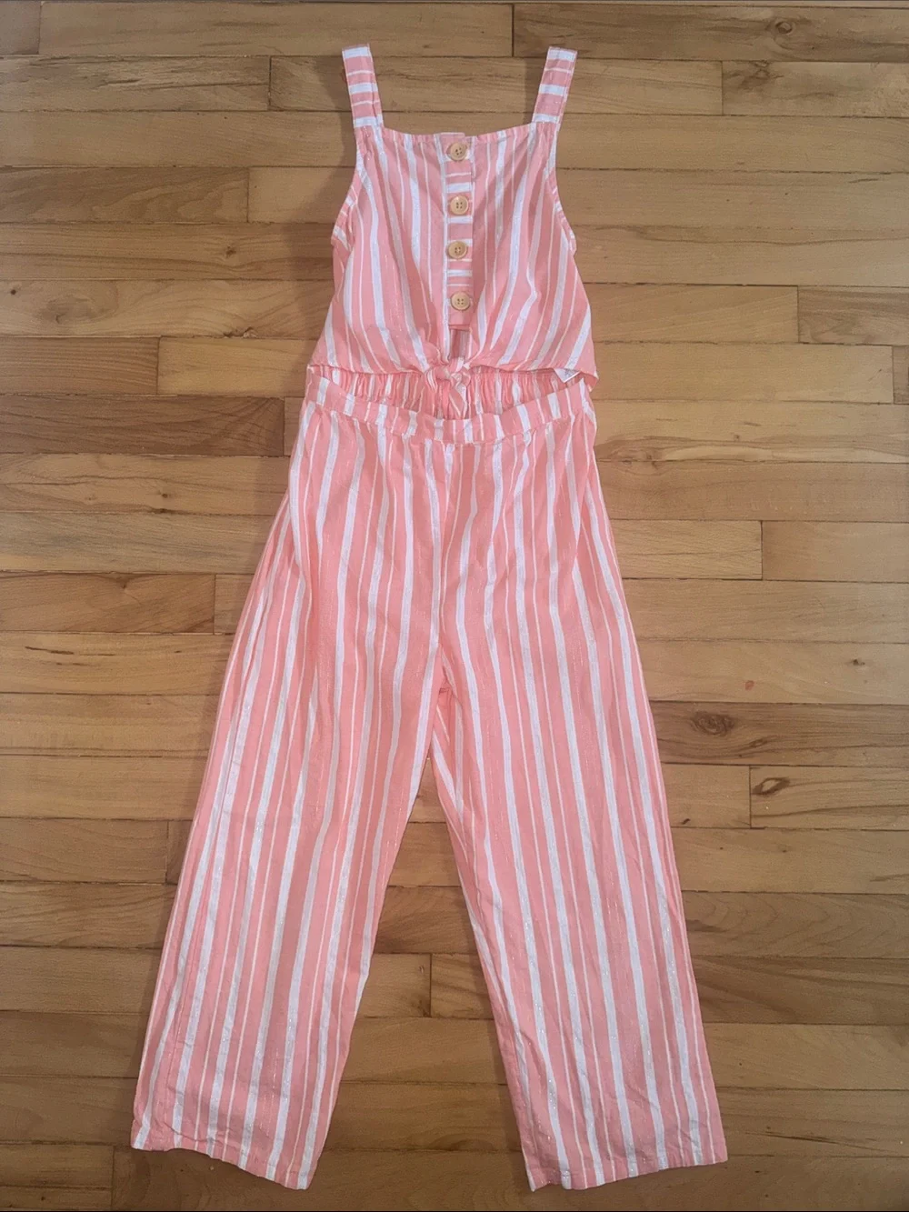 Girls Pink and White Striped One-Piece Jumpsuit Size 10